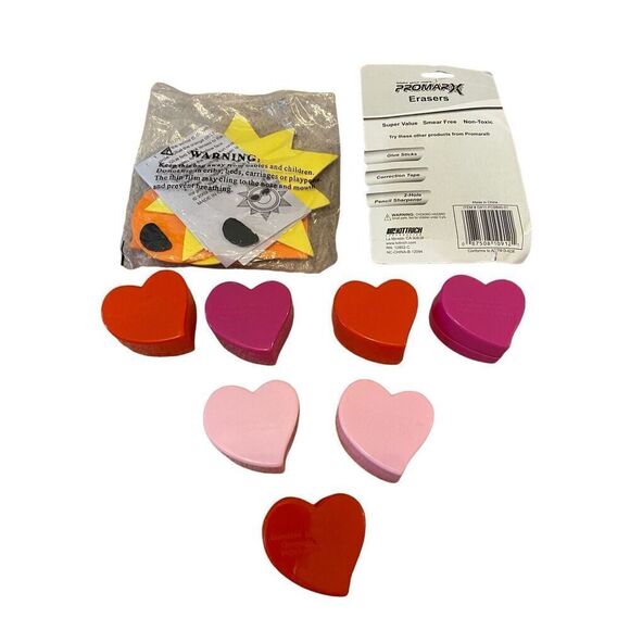 Lot Of 10 Heart Containers Foam Art Alphabet Stickers Erasers - Picture 2 of 7